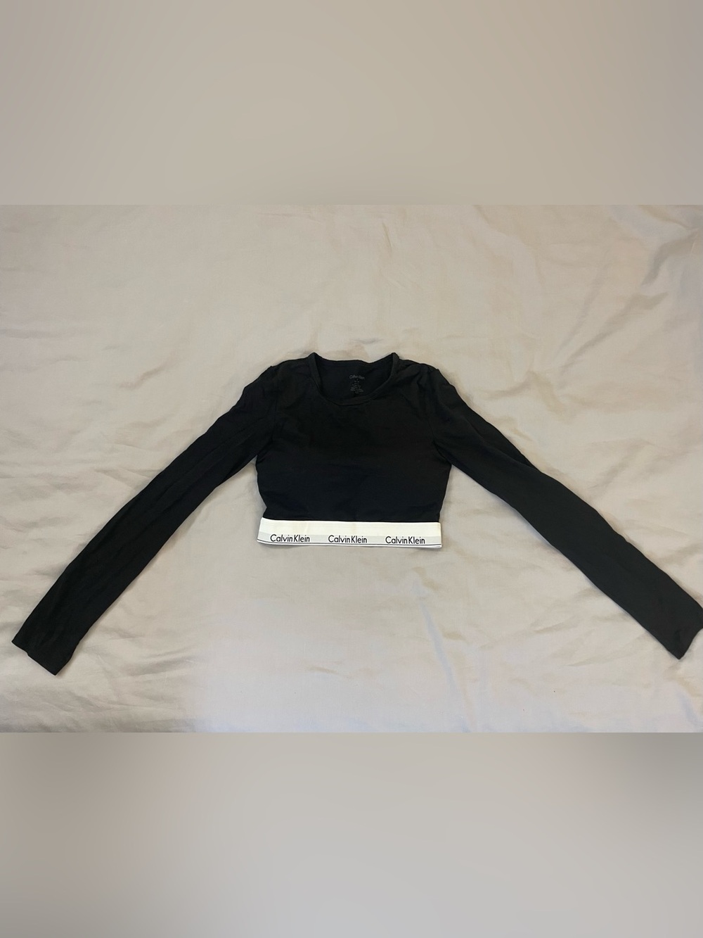 Calvin Klein Long-Sleeve Crop Top with White Logo Band